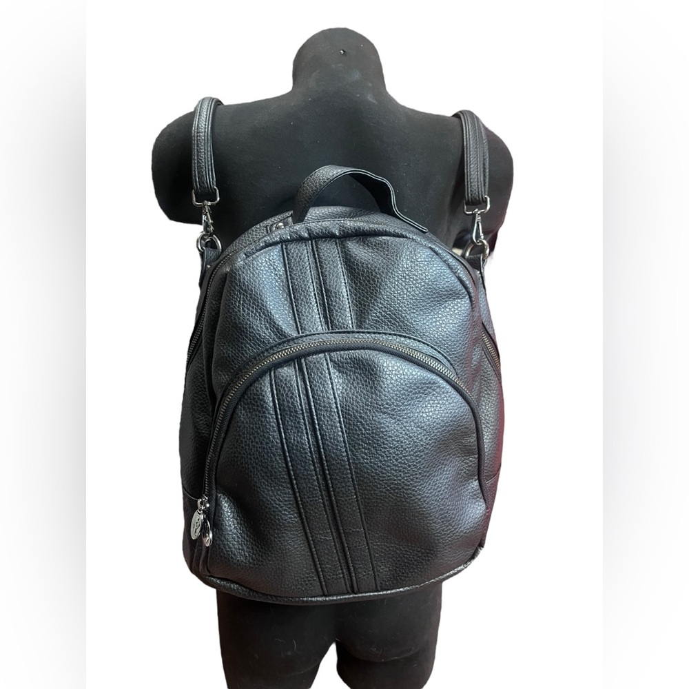Pebbled Black Leather Damsel in Defense Concealed Carry backpack/purse